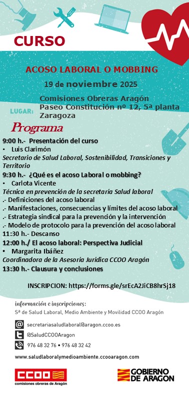 Curso ACOSO LABORAL O MOBBING en Zaragoza 19 de noviembre Curso ACOSO LABORAL O MOBBING en Zaragoza 19 de noviembre